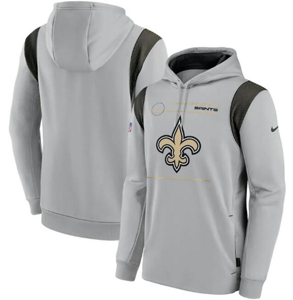 Men's New Orleans Saints 2021 Gray Sideline Logo Performance Pullover Hoodie